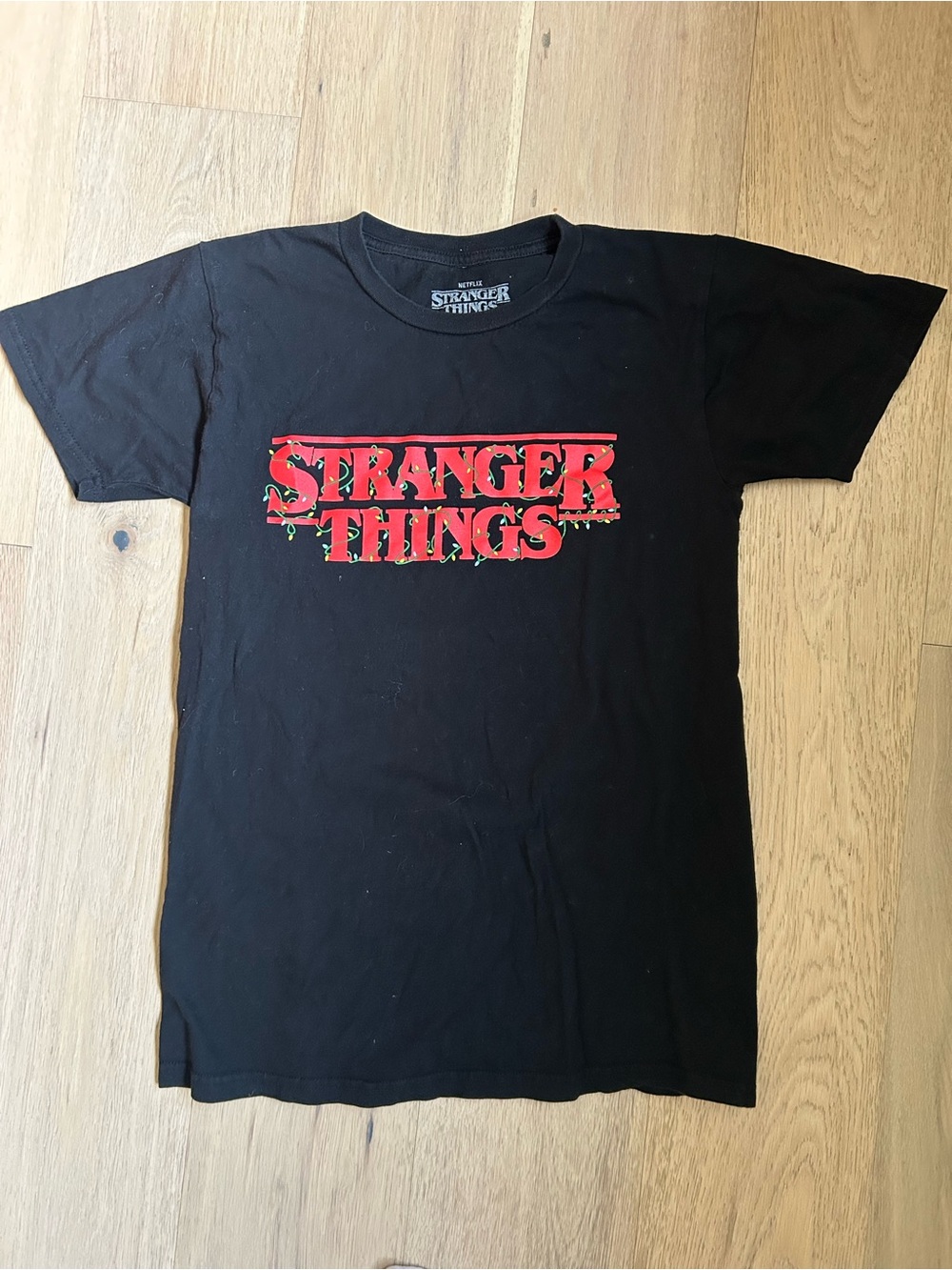 Netflix Stranger Things Black Tee with Red Logo